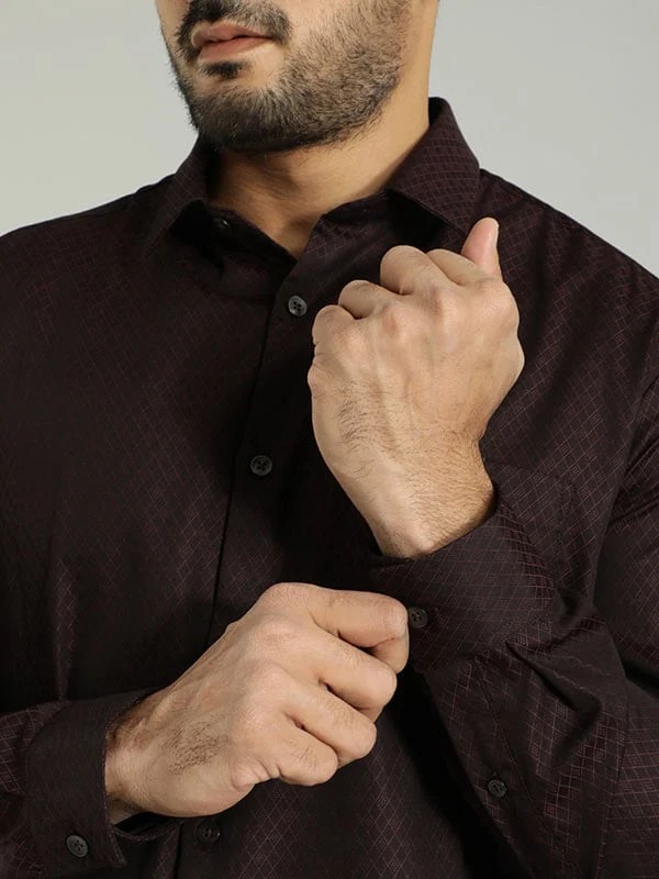 Indian Terrain Men's Slim Fit Full Sleeve All Over Print Dark Brown Shirt